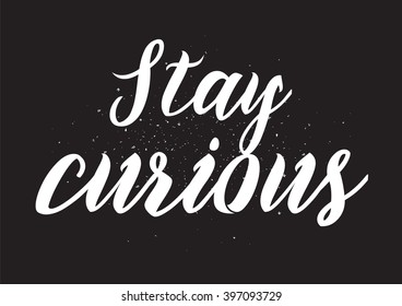 Stay curious inscription. Greeting card with calligraphy. Hand drawn lettering design. Photo overlay. Typography for banner, poster or apparel design. Isolated vector element.