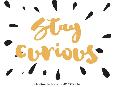 Stay curious inspirational inscription. Greeting card with calligraphy. Hand drawn lettering design. Photo overlay. Typography for banner, poster or apparel design. Vector text.