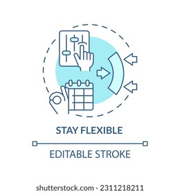 Bleiben Sie flexibel und türkisfarben Symbol. Der Kunde konzentriert sich. Business Agilität. Marketingstrategie. Change Management abstrakte Idee dünne Linie Illustration. Einzeln Umrisszeichnung. Bearbeitbarer Hub