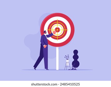 Stay focused and concentrate on business objective, goal or target concept, businessman project manager focusing on big archer target or work