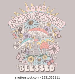 STAY GOLDEN MUSHROOMS TSHIRT GRAPHICS DESIGN