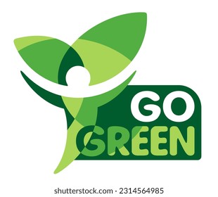 Stay Green motivational slogan - eco-friendly message in creative floral decoration - isolated vector badge