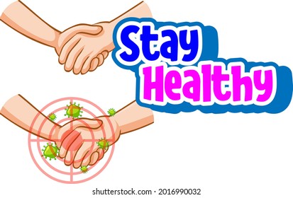 Stay Healthy font with hands holding together with coronavirus icon illustration