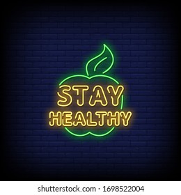 Stay Healthy Neon Signs Style Text Vector