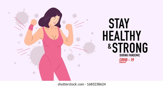 Stay Healthy And Strong Woman Attack Coronavirus, Covid-19 Pandemic
