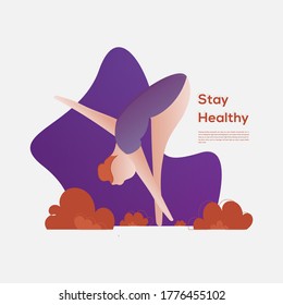 Stay Healthy for Women Yoga Flat Illustration