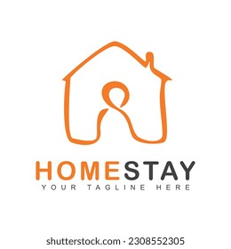 Stay at home abstrack design logo, line art illustration vector