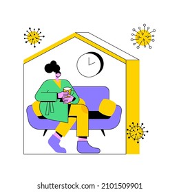 Stay at home abstract concept vector illustration. Forced isolation, covid19 outbreak prevention measures, social distance, governmental support, self protection, wear mask abstract metaphor.