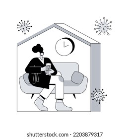 Stay at home abstract concept vector illustration. Forced isolation, covid19 outbreak prevention measures, social distance, governmental support, self protection, wear mask abstract metaphor.