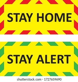 STAY HOME and STAY ALERT warning signs. Red and green quarantine signs that help to battle against Covid-19 in the United Kingdom. Vector illustration.