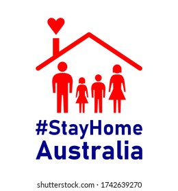Stay Home Australia Hashtag Instruction Icon against the Spread of the Novel Coronavirus Covid-19 Virus. Vector Image.