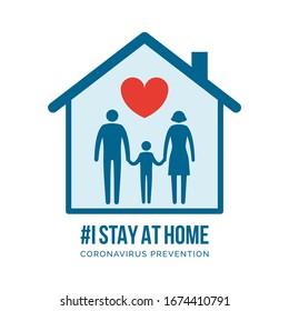 I stay at home awareness social media campaign and coronavirus prevention: family holding hands and supporting each other