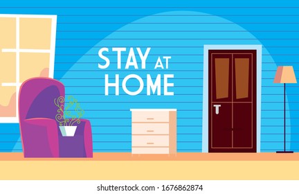 stay at home awareness social media campaign and coronavirus prevention vector illustration design