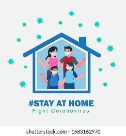 I stay at home awareness social media campaign and coronavirus prevention: family smiling and staying together - Shutterstock ID 1683162970