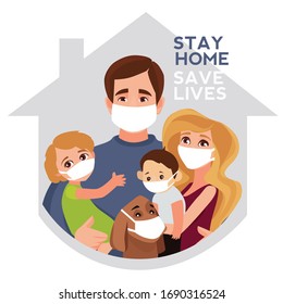 I stay at home awareness social media campaign and coronavirus prevention: family smiling and staying together