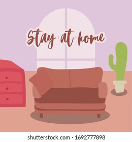 stay at home awareness social media campaign and coronavirus prevention vector illustration design