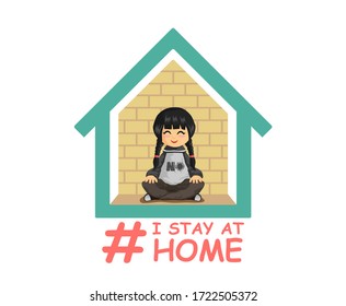 I stay at home awareness social media campaign and coronavirus prevention, smiling and spirit