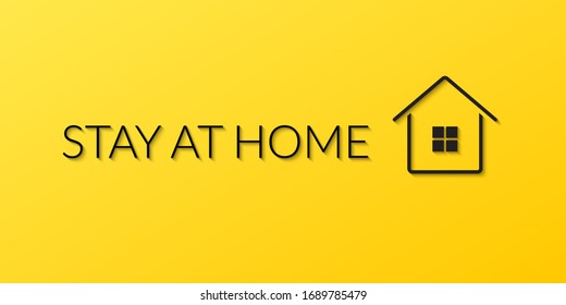 Stay at home banner with house icon. Coronavirus prevention and quarantine concept. Vector illustration.
