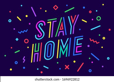 Quédate En Casa. Típografía de carteles y letras, estilo geométrico con texto Stay Home para banner, afiche, fyer, web. Tarjeta de carta Quédese en casa. Ilustración vectorial