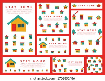 STAY HOME banner set. Backgrounds for business card, poster, flyer. Vector. 