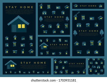 STAY HOME banner set. Backgrounds for business card, poster, flyer. Vector. 