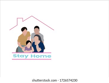 Stay home banner template. Family sitting home. Quarantine or self-isolation. Health care concept. Fears of getting coronavirus. Global viral epidemic or pandemic. Trendy flat vector illustration