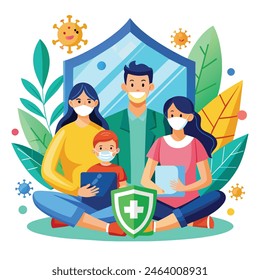 stay home banner template family sitting home