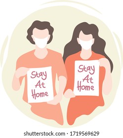 Stay home banner template. man and home. Quarantine or self-isolation. Health care concept. Fears of getting coronavirus. Global viral epidemic or pandemic. Trendy flat vector illustration