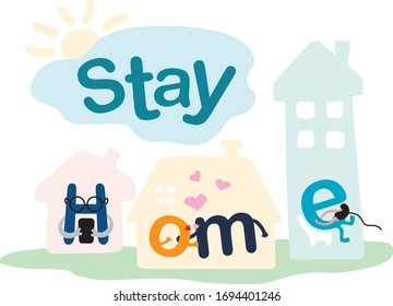 Stay home banner template.  People sitting home. Quarantine or self-isolation. Health care concept. Fears of getting coronavirus. The expression "stay home". Self-isolation vector illustration.