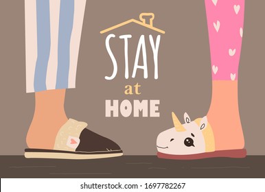 Stay home banner template. Quarantine or self-isolation. Health care concept. Fears of getting coronavirus. Global viral epidemic or pandemic