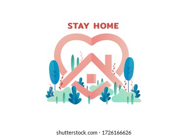 Stay home banner template. Social distancing. Family sitting home. Work from home. Health care concept. Quarantine or self-isolation. Fears of getting coronavirus. Trendy flat vector illustration.
