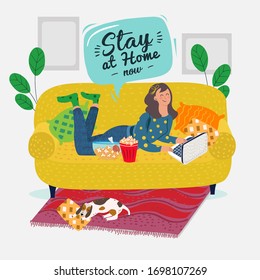 Stay home banner template.Quarantine or self-isolation. Health care concept. Fears of getting coronavirus. Global viral epidemic or pandemic. Trendy flat vector illustration