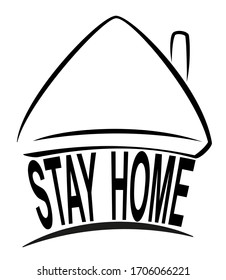 Stay home. Black and white slogan in cartoon style. Call for self-isolation during quarantine. Stop coronavirus. EPS10 vector illustration