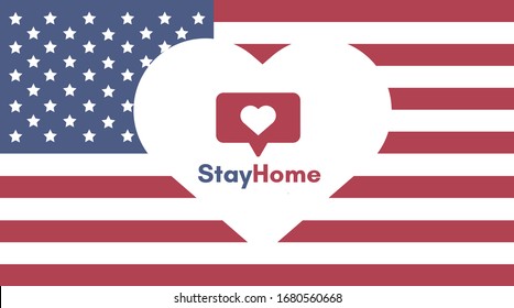 Stay Home. Campaign against coronavirus, covid-19, 2019-ncov. Poster for print and stamps. Message isolated on white background. USA, United States of America stamp.