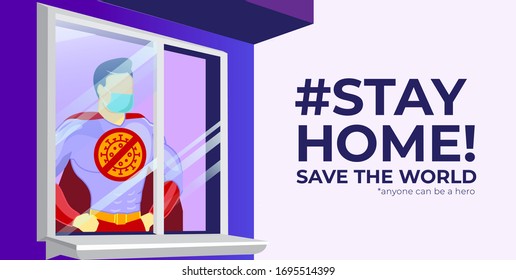 Stay Home campaign banner illustration superhero concept