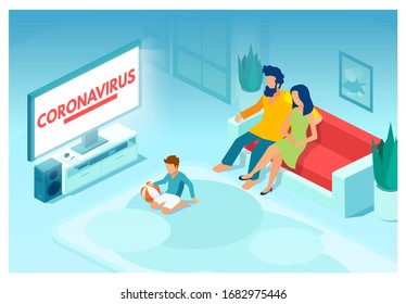Stay at home campaign concept. Vector of a family staying together inside their house due to coronavirus pandemic 