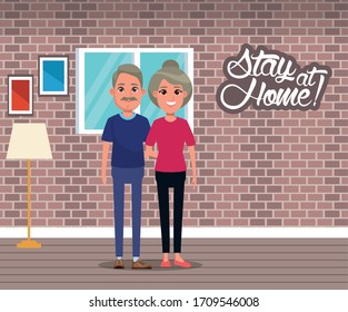 stay at home campaign with couple vector illustration design