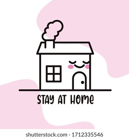 stay home. home cartoon outline. cute cartoon. vector illustration