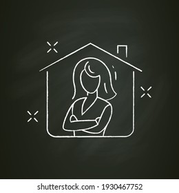 Stay home character chalk icon.Quarantine - stay home.Protect yourself. Virus prevention concept.Housemaid .Isolated vector illustration on chalkboard