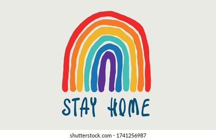 Stay home color Rainbow illustration for flyers, posters, cards, stickers, and professional design.
