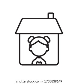 stay at home concept, cartoon girl inside the house over white background, line style, vector illustration