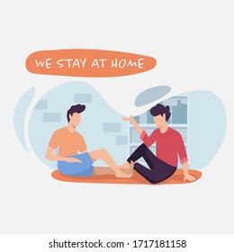 Stay at home concept from corona virus outbreak pandemic flat design concept