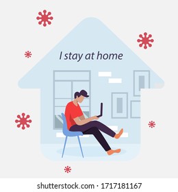 Stay at home concept from corona virus outbreak pandemic flat design concept