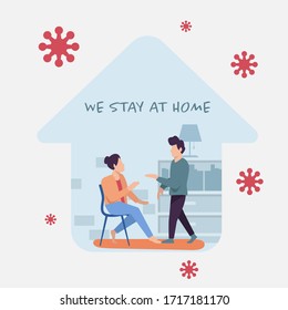 Stay at home concept from corona virus outbreak pandemic flat design concept