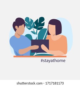Stay at home concept from corona virus outbreak pandemic flat design concept