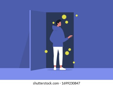 Stay home concept, coronavirus outbreak, self isolated male character during the quarantine