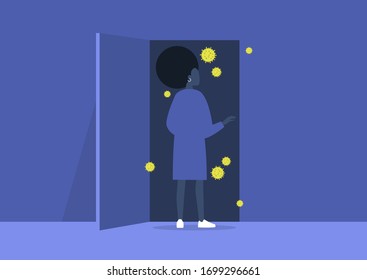 Stay home concept, coronavirus outbreak, self isolated Black female character during the quarantine