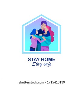 Stay at home concept of coronavirus prevention, awareness social media campaign. People and family on quarantine staying together at home. Protection and revention of 2019-nCoV