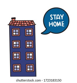 Stay at home concept. COVID 19 or Corona virus protection campaign logo, text, vector illustration