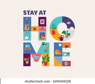 Stay at home, concept design. Different types of people look out and communicate with their neighbors during COVID-19 outbreak. Self isolation, quarantine during coronavirus epidemic. Vector flat